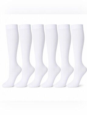 6 Pair Women’s White Opaque Knee High Stockings Stretch Nylon Trouser Socks New